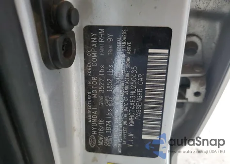 2017 Hyundai Accent Se из США, поврежденный, VIN KMHCT4AE3HU250435